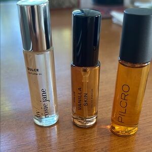 By Rosie Jane Dulce Perfume Oil, Pilcro Eau De Parfum and Phlur Vanilla Skin .